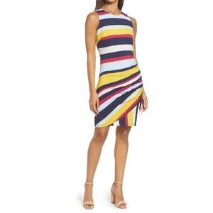Julia Jordan Striped Knee Length Sleeveless Dress